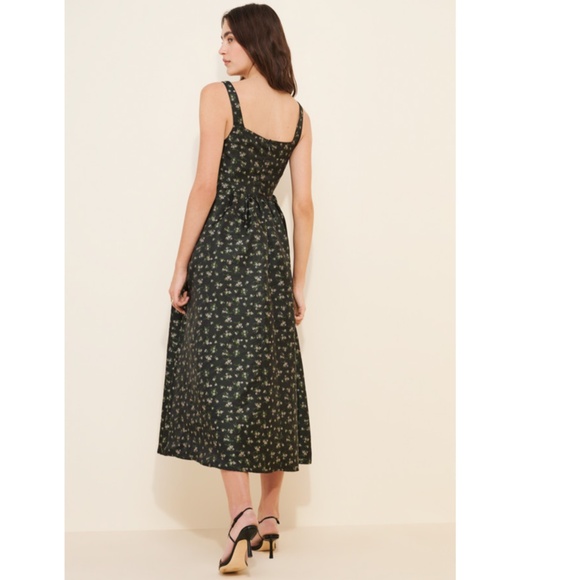 NEW LULUS Black CELINE Floral CORSET Square Neck COCKTAIL Midi DRESS S - Picture 12 of 16